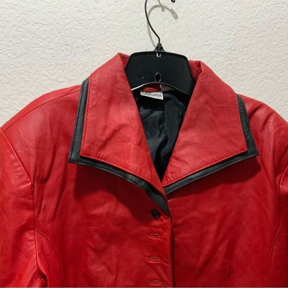 Vintage Styleworks Red Leather Cropped Jacket  Styleworks Size 14 - Picture 5 of 14